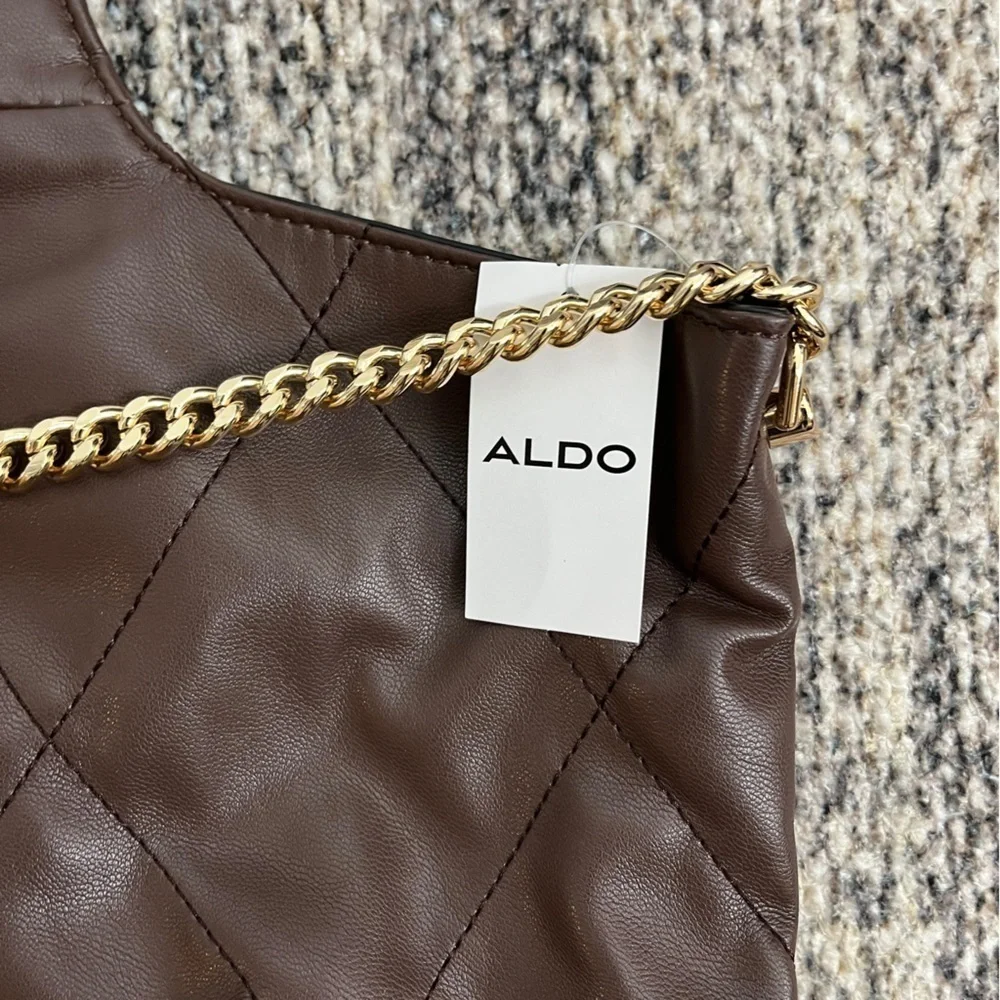 Aldo Vegan Leather Hobo Bag w/ Gold Hardware. Brown. Large. #556